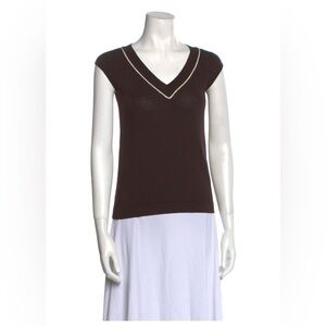 MaxMara brown V neck short sleeve top shirt